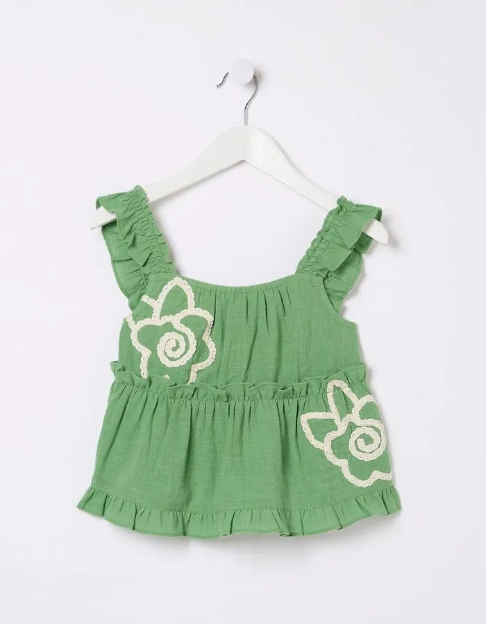 Floral Embroidered Cami Top Green Girls FatFace Tops and TShirts