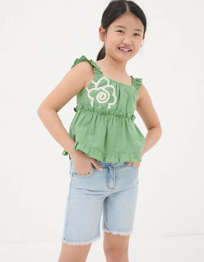 Floral Embroidered Cami Top Green Girls FatFace Tops and TShirts