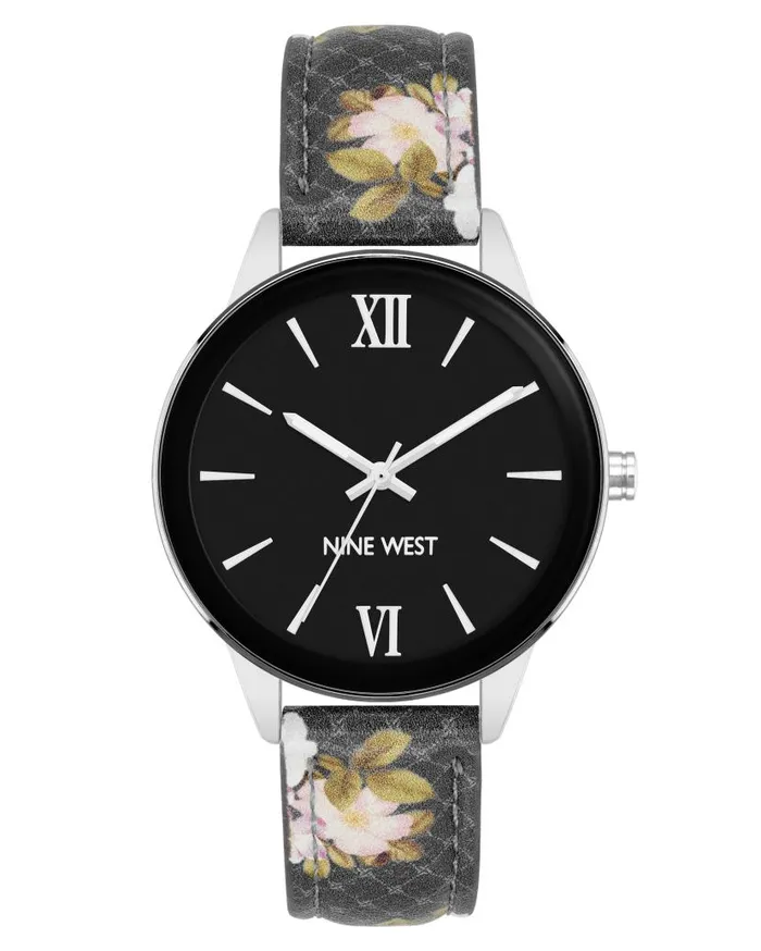 Floral Patterned Strap Watch Black WomenMen Nine West Watches