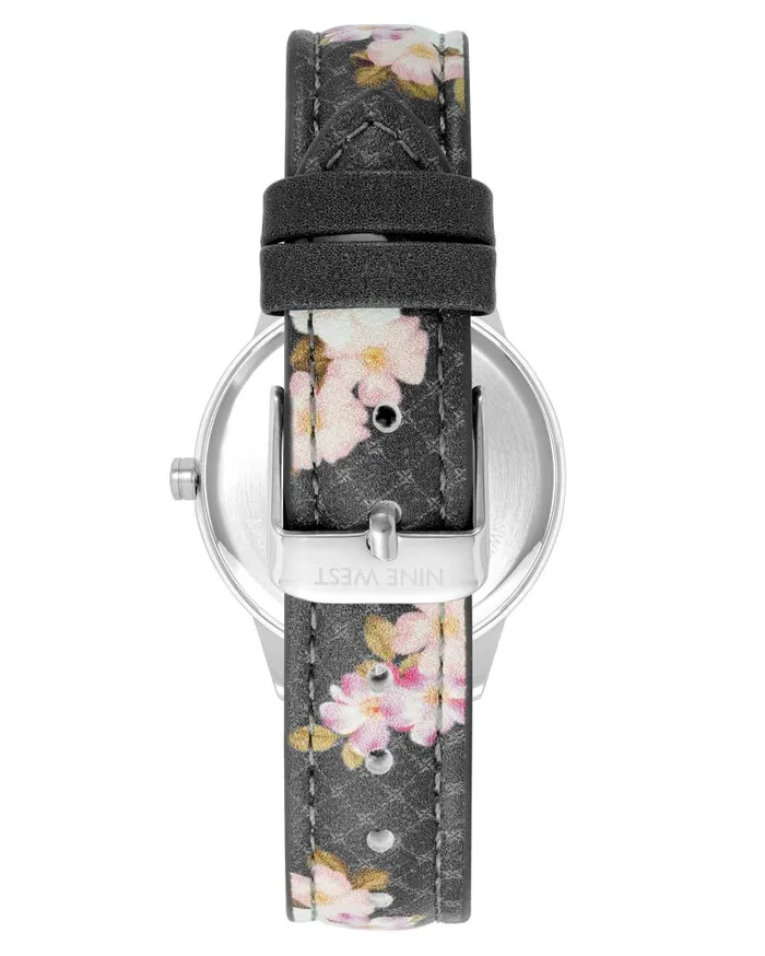 Floral Patterned Strap Watch Black WomenMen Nine West Watches