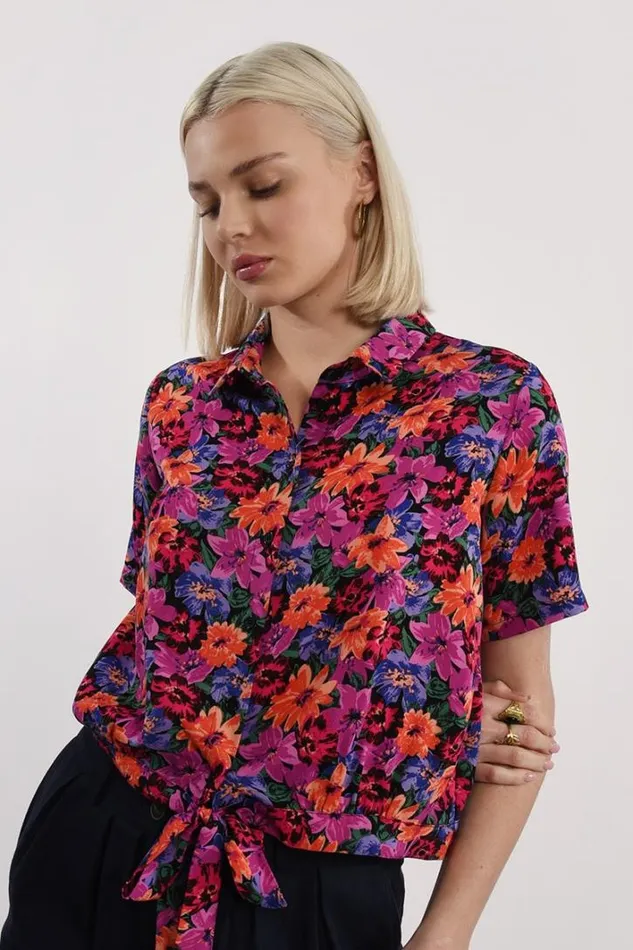 Floral Shirt Front Bow To Tie PURPLE ZOE Women Molly Bracken Shirts