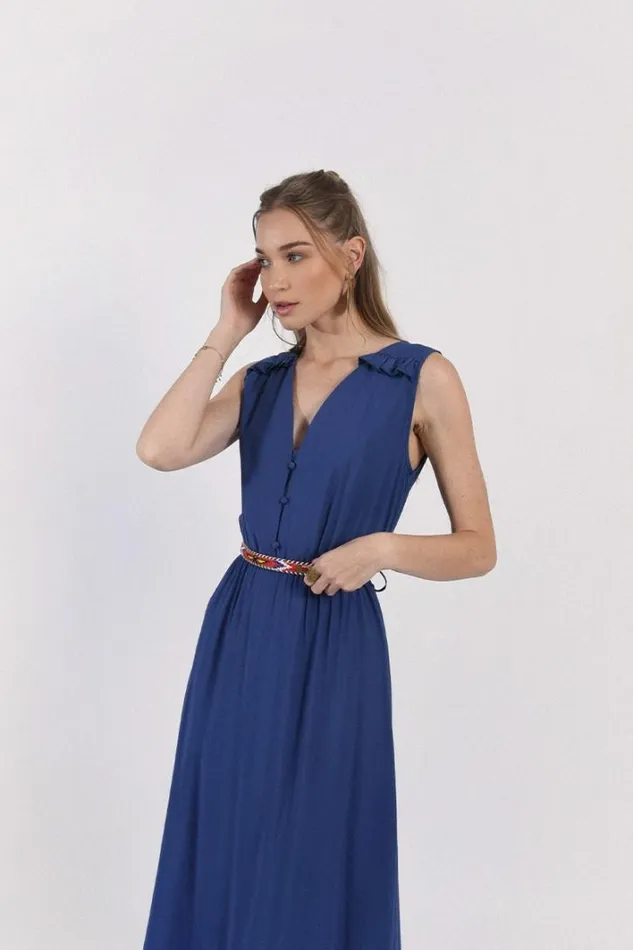 Flounced Long Dress DENIM BLUE Women Molly Bracken Dresses