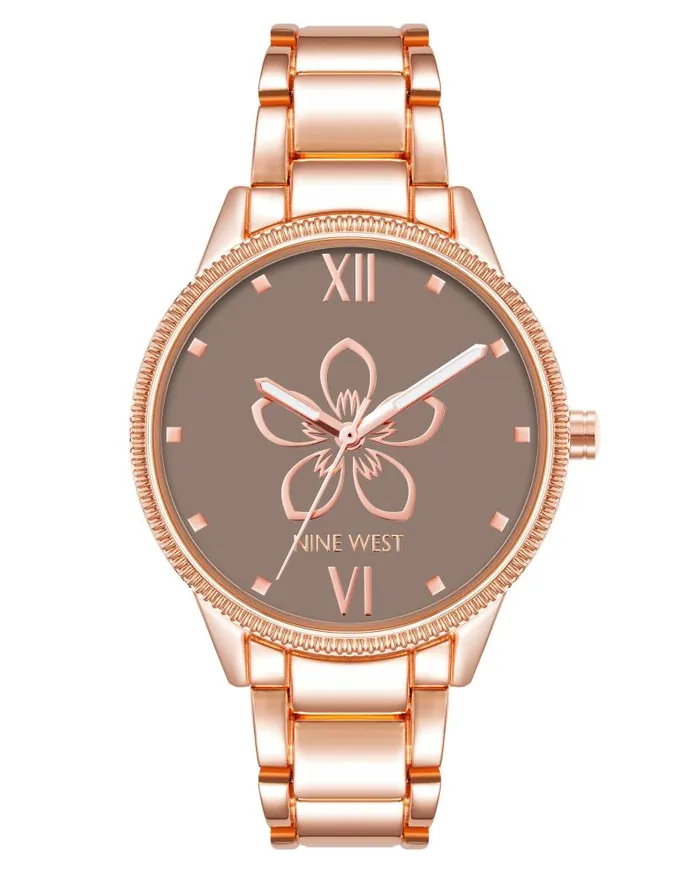 Flower Motif Dial Watch Rose Gold WomenMen Nine West Watches