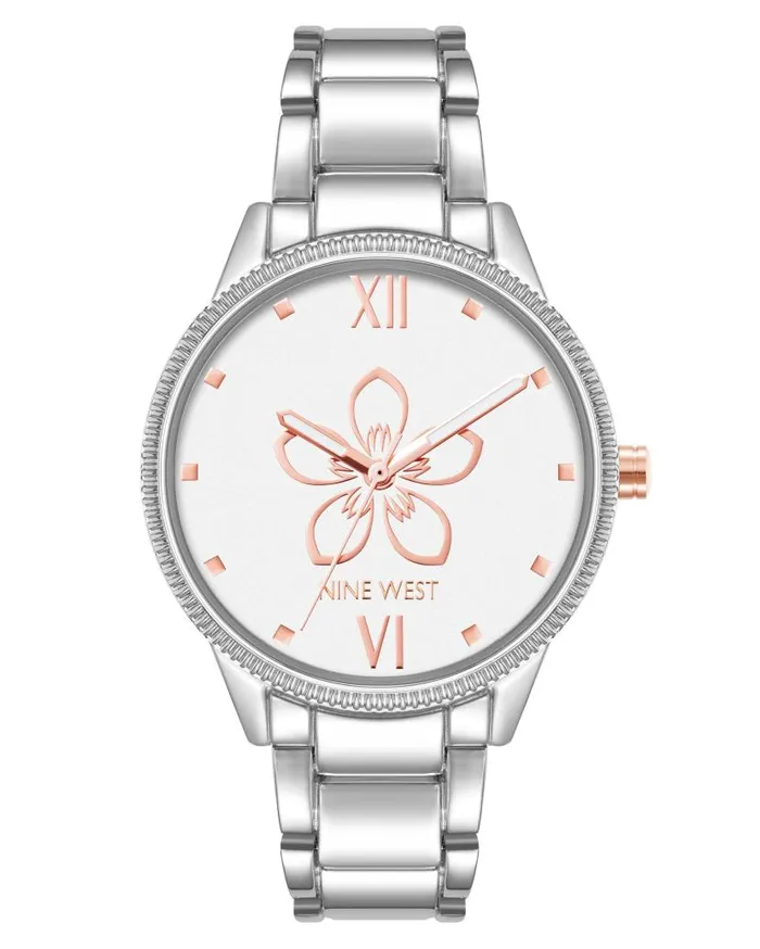 Flower Motif Dial Watch Silver WomenMen Nine West Watches