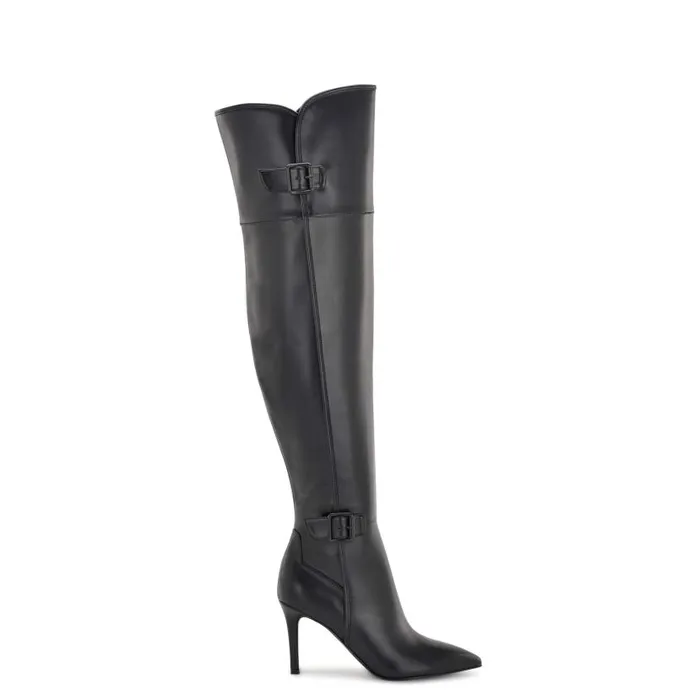 Flye Over The Knee Heeled Boots Black Women Nine West Boots and Booties