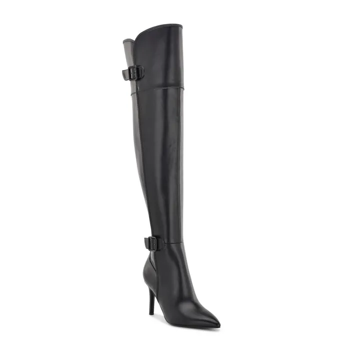 Flye Over The Knee Heeled Boots Black Women Nine West Boots and Booties