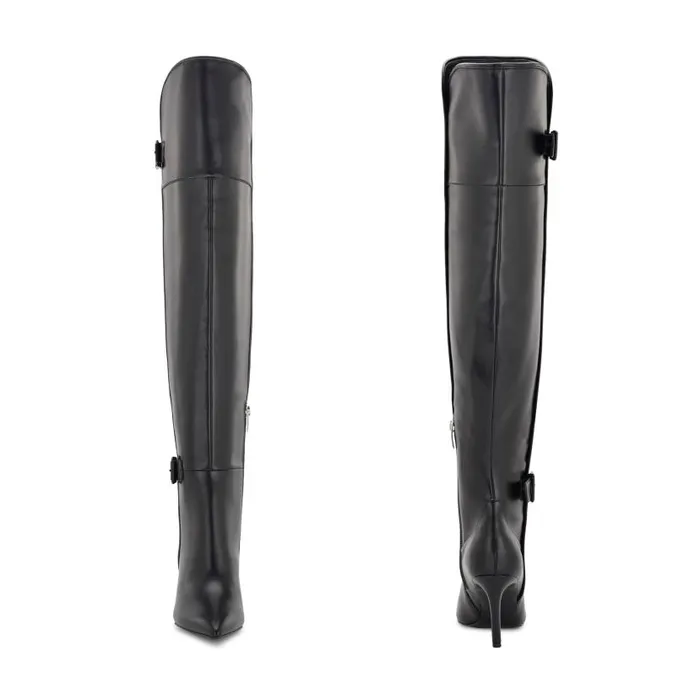 Flye Over The Knee Heeled Boots Black Women Nine West Boots and Booties