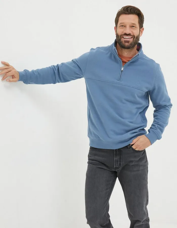 Fowey Half Neck Sweatshirt Light Denim Blue Men FatFace Sweatshirts and Hoodies