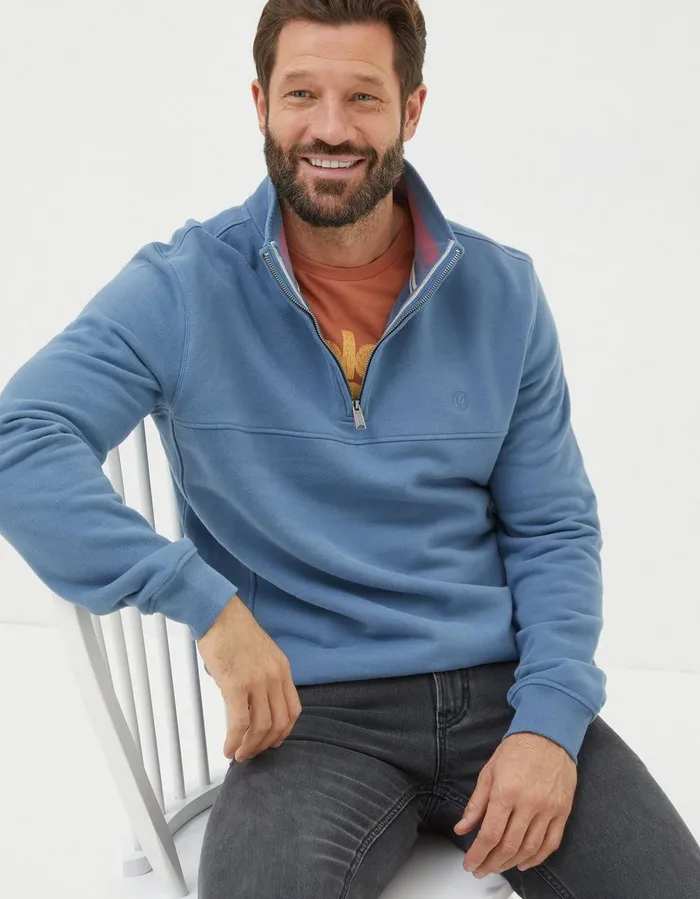 Fowey Half Neck Sweatshirt Light Denim Blue Men FatFace Sweatshirts and Hoodies