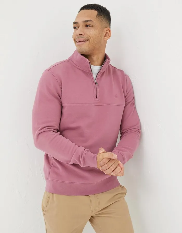 Fowey Half Neck Sweatshirt Rose Pink Men FatFace Sweatshirts and Hoodies