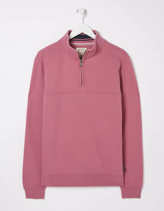 Fowey Half Neck Sweatshirt Rose Pink Men FatFace Sweatshirts and Hoodies