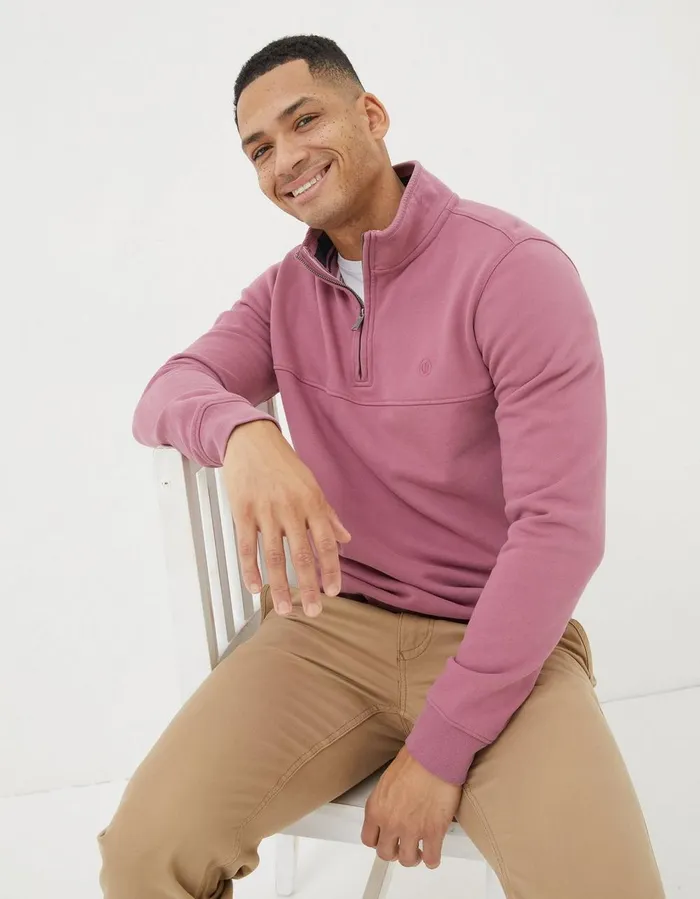 Fowey Half Neck Sweatshirt Rose Pink Men FatFace Sweatshirts and Hoodies