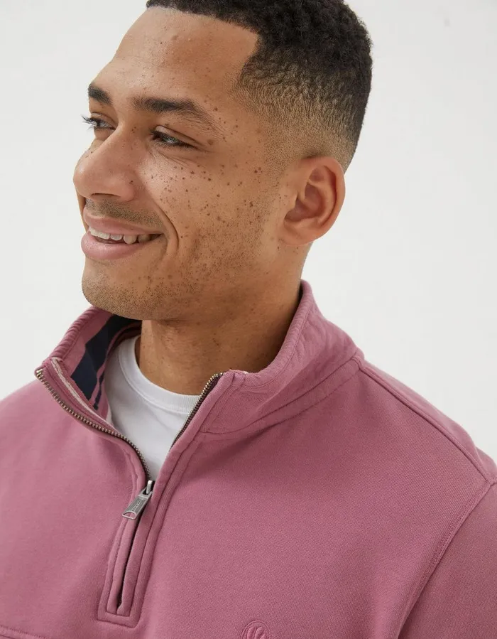 Fowey Half Neck Sweatshirt Rose Pink Men FatFace Sweatshirts and Hoodies