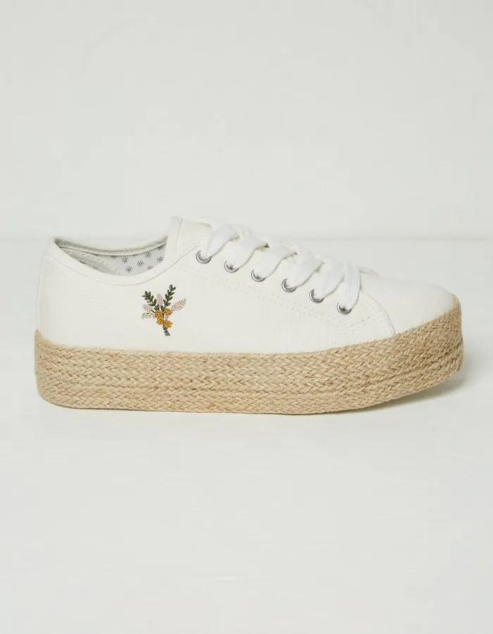 Francesca Jute Platform Trainers White Women FatFace Trainers
