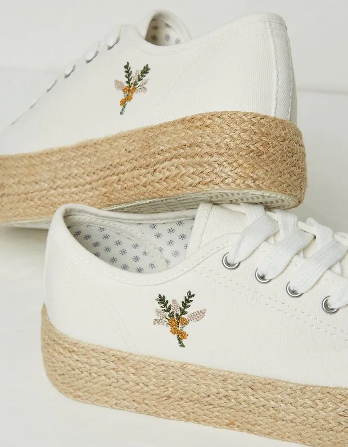 Francesca Jute Platform Trainers White Women FatFace Trainers