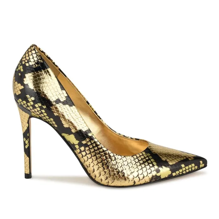 Fresh Pointy Toe Pumps Gold Snake Women Nine West Heels