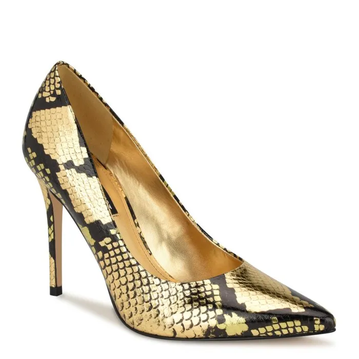 Fresh Pointy Toe Pumps Gold Snake Women Nine West Heels