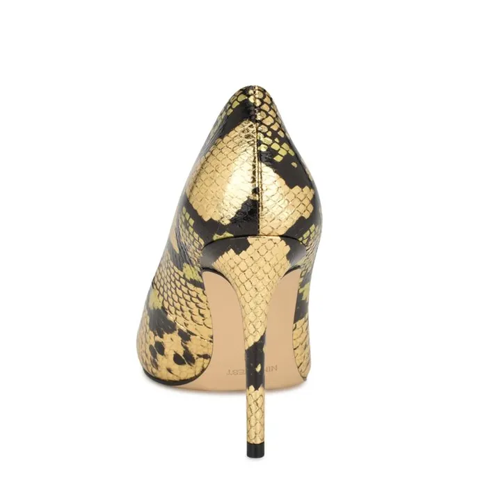 Fresh Pointy Toe Pumps Gold Snake Women Nine West Heels
