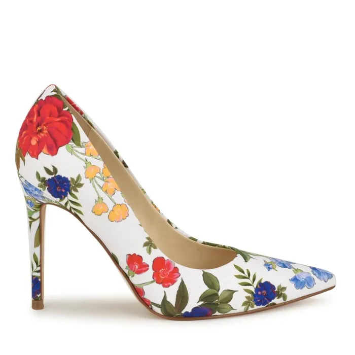Fresh Pointy Toe Pumps White Floral Women Nine West Heels