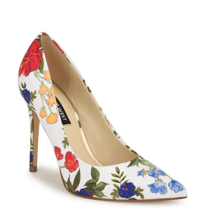 Fresh Pointy Toe Pumps White Floral Women Nine West Heels