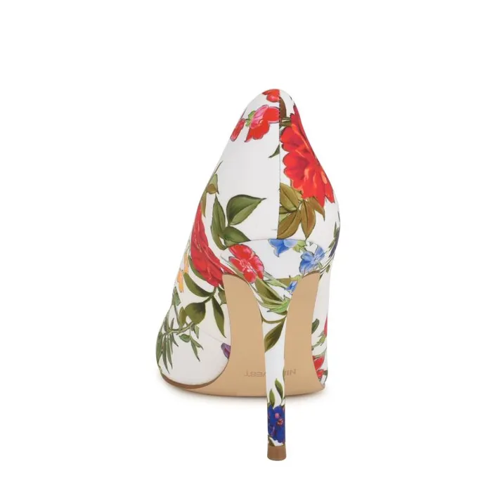 Fresh Pointy Toe Pumps White Floral Women Nine West Heels