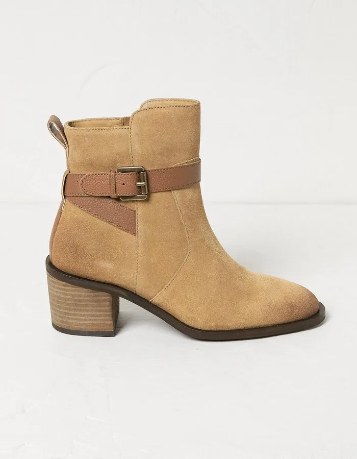 Freya Suede Block Heel Ankle Boot Tan Women FatFace Boots