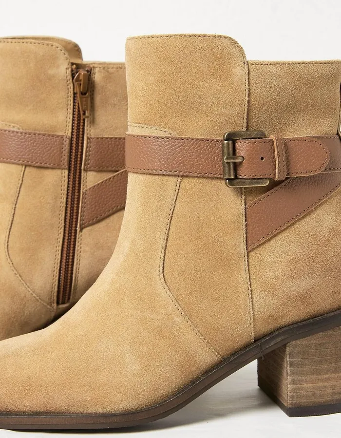 Freya Suede Block Heel Ankle Boot Tan Women FatFace Boots