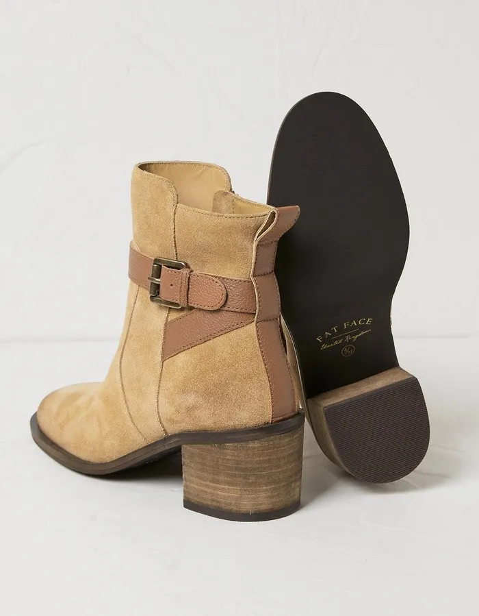 Freya Suede Block Heel Ankle Boot Tan Women FatFace Boots
