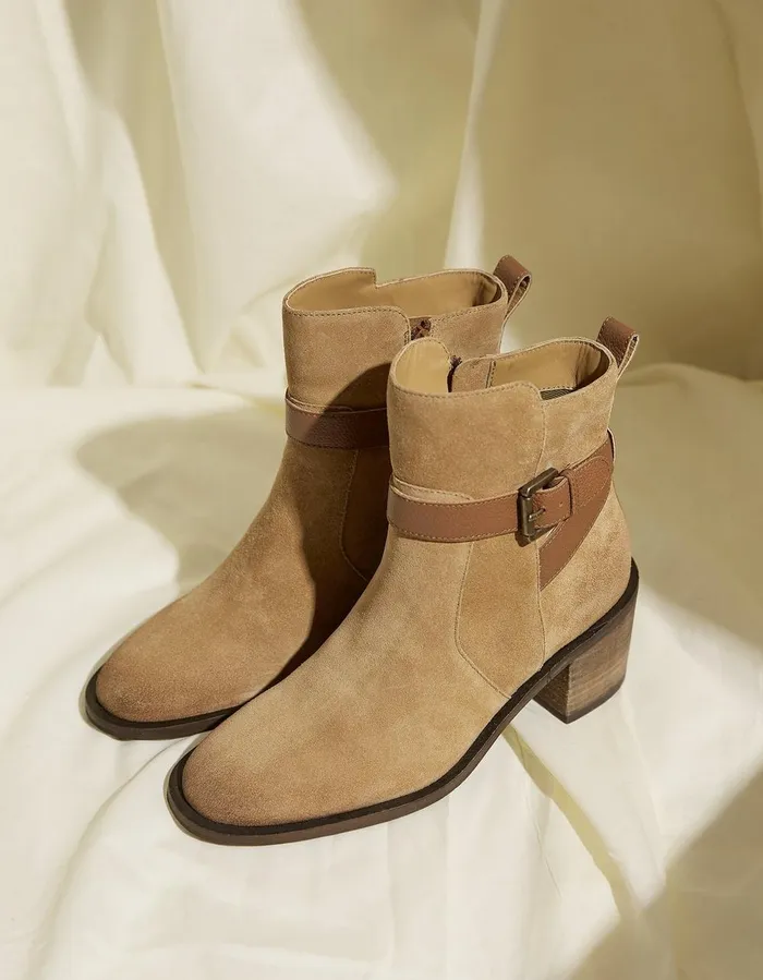 Freya Suede Block Heel Ankle Boot Tan Women FatFace Boots
