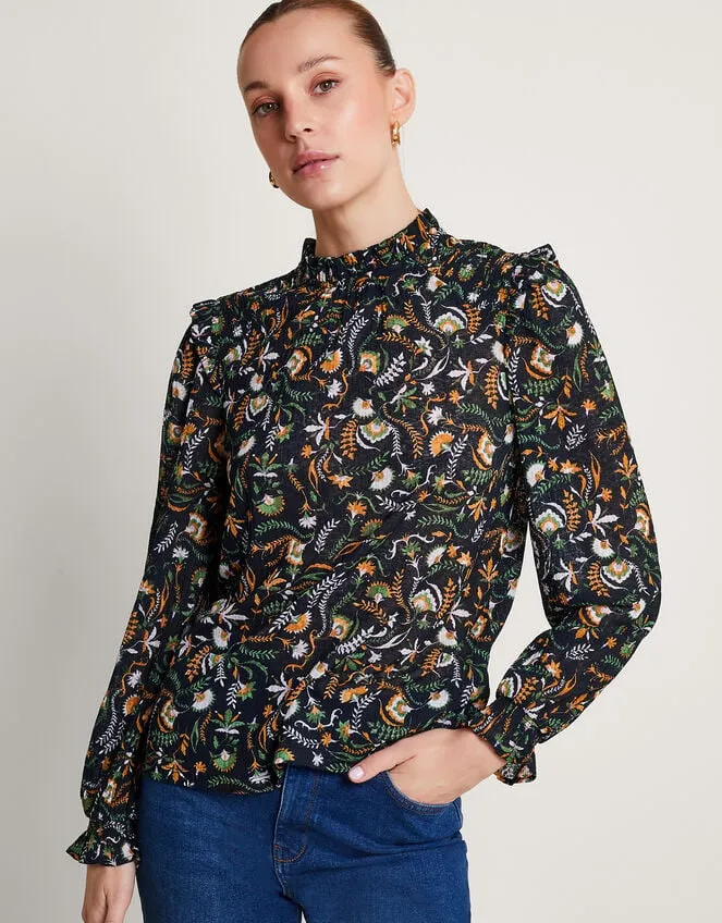 Frill Print Top Black Women Monsoon Tops and Blouses