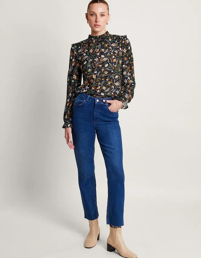 Frill Print Top Black Women Monsoon Tops and Blouses