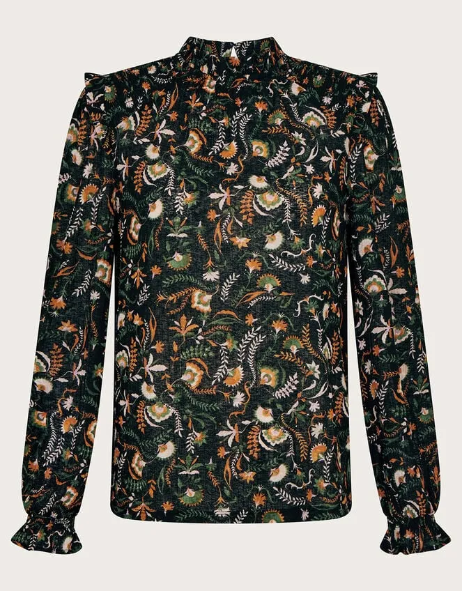 Frill Print Top Black Women Monsoon Tops and Blouses