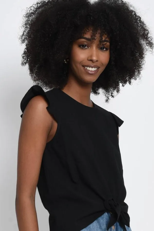 Front Knotted Top BLACK Women Molly Bracken Tops