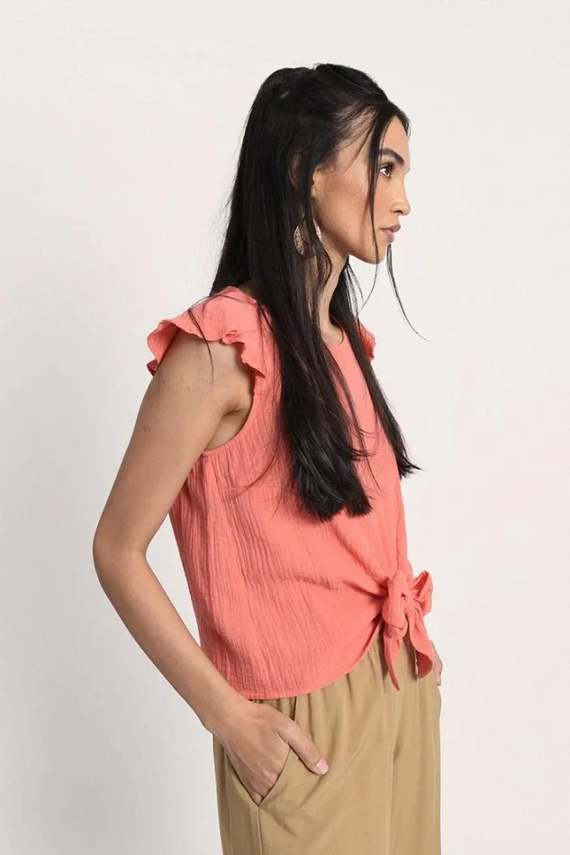 Front Knotted Top CORAL Women Molly Bracken Tops