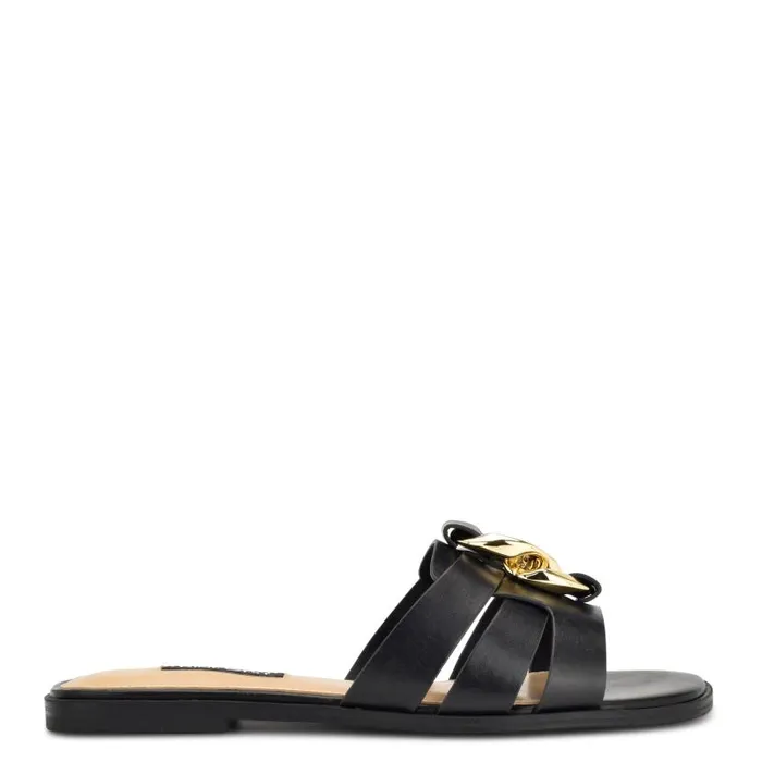 Ganlee Flat Slide Sandals Black Women Nine West Sandals