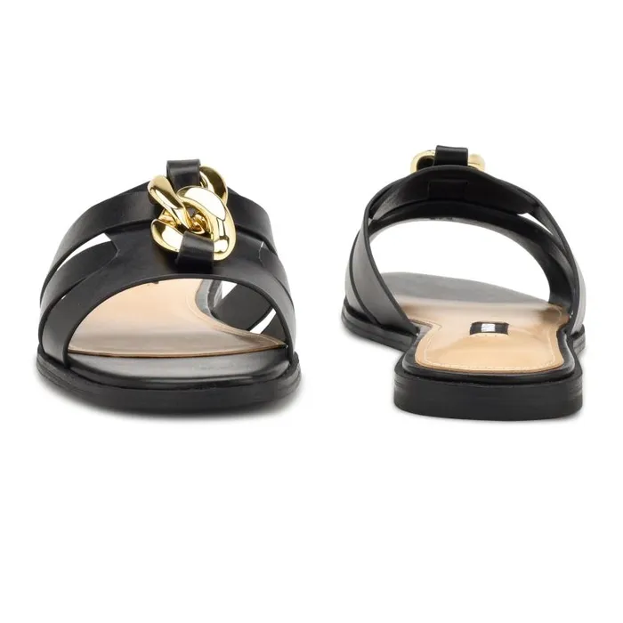 Ganlee Flat Slide Sandals Black Women Nine West Sandals