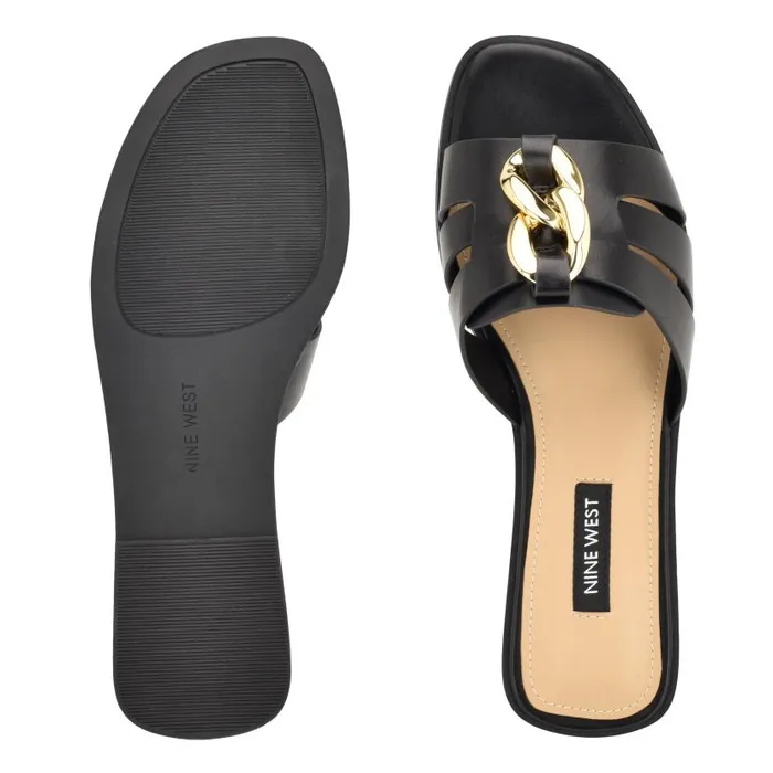 Ganlee Flat Slide Sandals Black Women Nine West Sandals