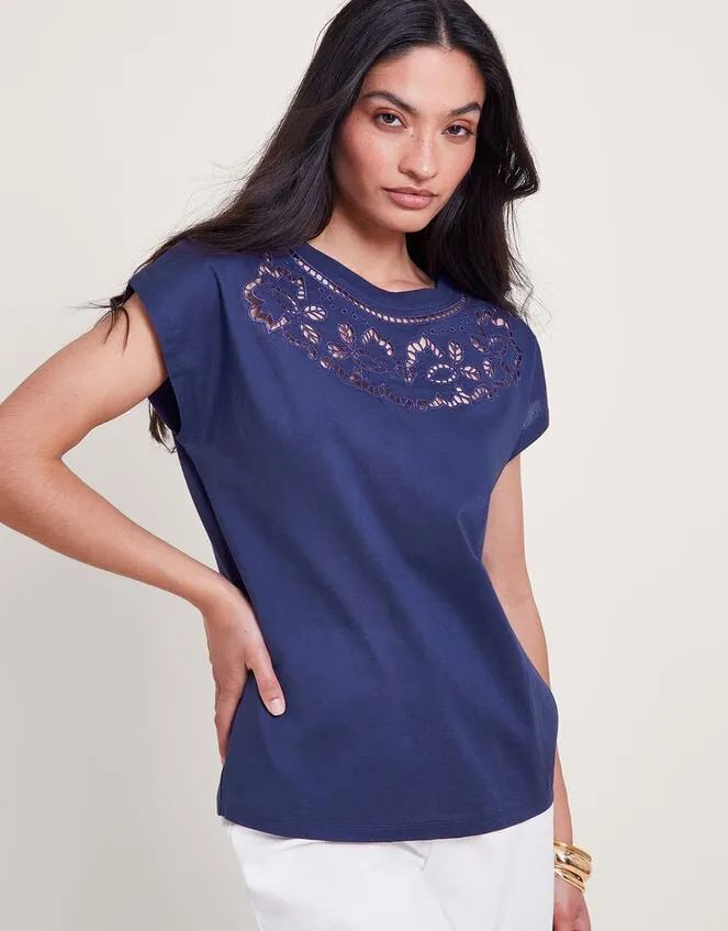 Garcia Cutwork TShirt Blue Women Monsoon Tops and Blouses