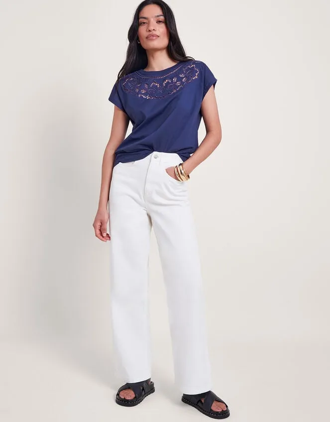 Garcia Cutwork TShirt Blue Women Monsoon Tops and Blouses