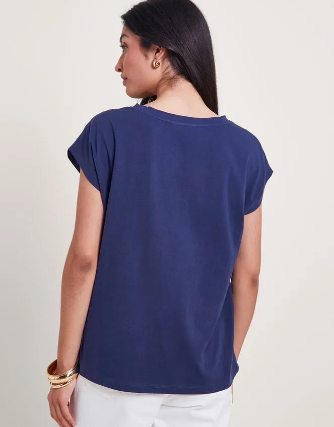 Garcia Cutwork TShirt Blue Women Monsoon Tops and Blouses
