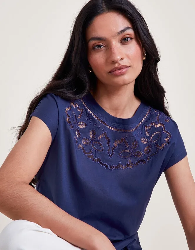 Garcia Cutwork TShirt Blue Women Monsoon Tops and Blouses