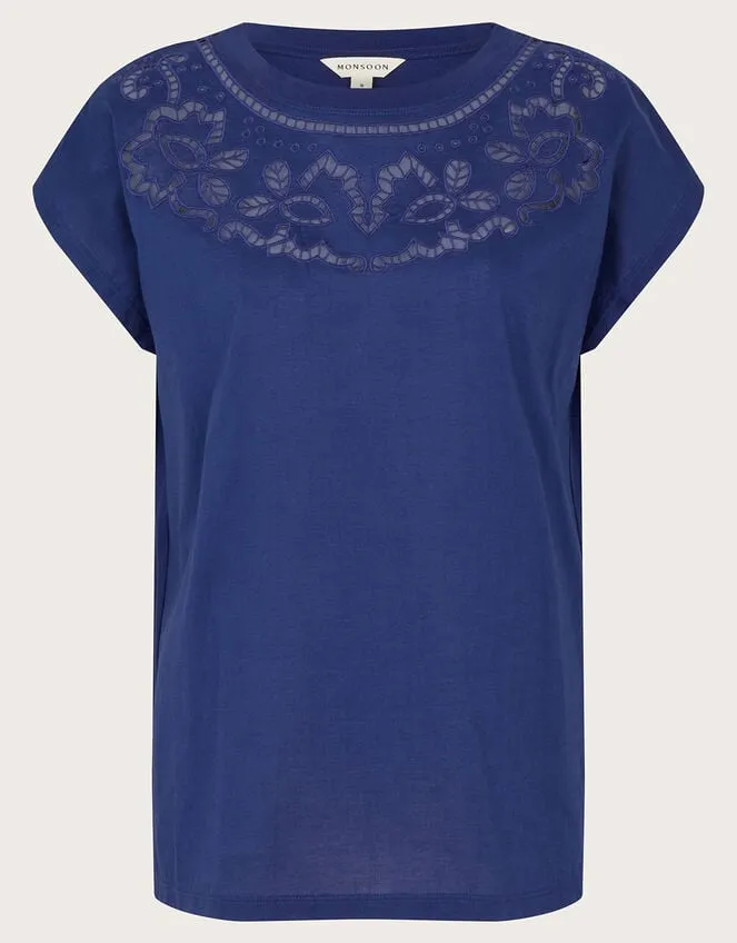 Garcia Cutwork TShirt Blue Women Monsoon Tops and Blouses