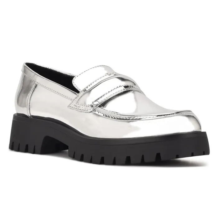 Garren Lug Sole Loafers Silver Women Nine West Flats and Loafers