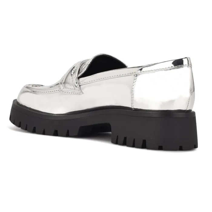 Garren Lug Sole Loafers Silver Women Nine West Flats and Loafers