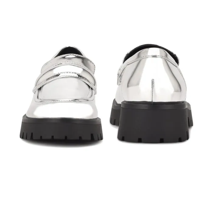 Garren Lug Sole Loafers Silver Women Nine West Flats and Loafers