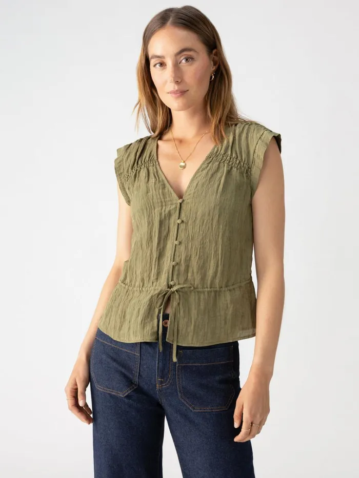 Gathered Shell Blouse Burnt Olive Women Sanctuary Clothing Tees and Tops