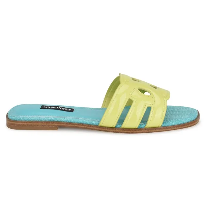 Geena Flat Slide Sandals Yellowblue Women Nine West Sandals