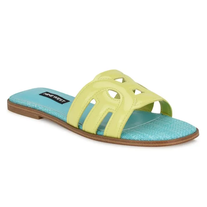 Geena Flat Slide Sandals Yellowblue Women Nine West Sandals