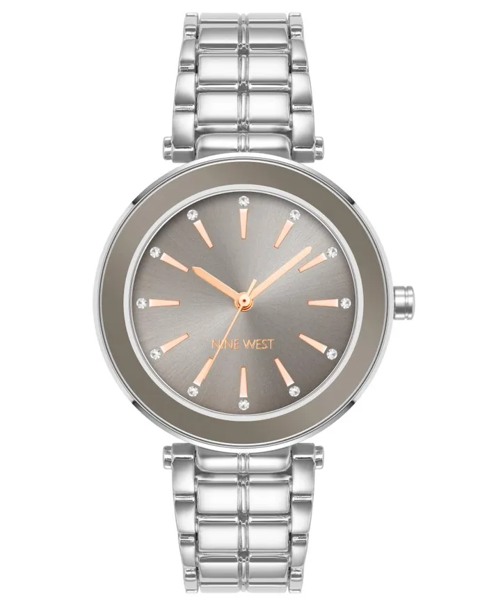 Genuine Crystal Accented Bracelet Watch Silver WomenMen Nine West Watches