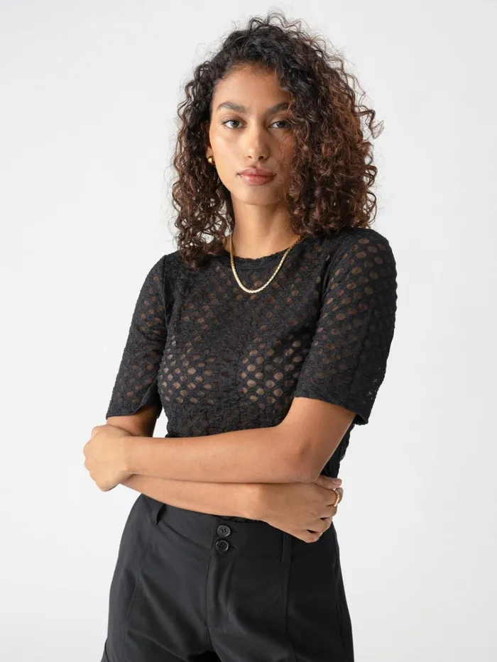 Geo Mesh Tee Black Women Sanctuary Clothing Tees and Tops